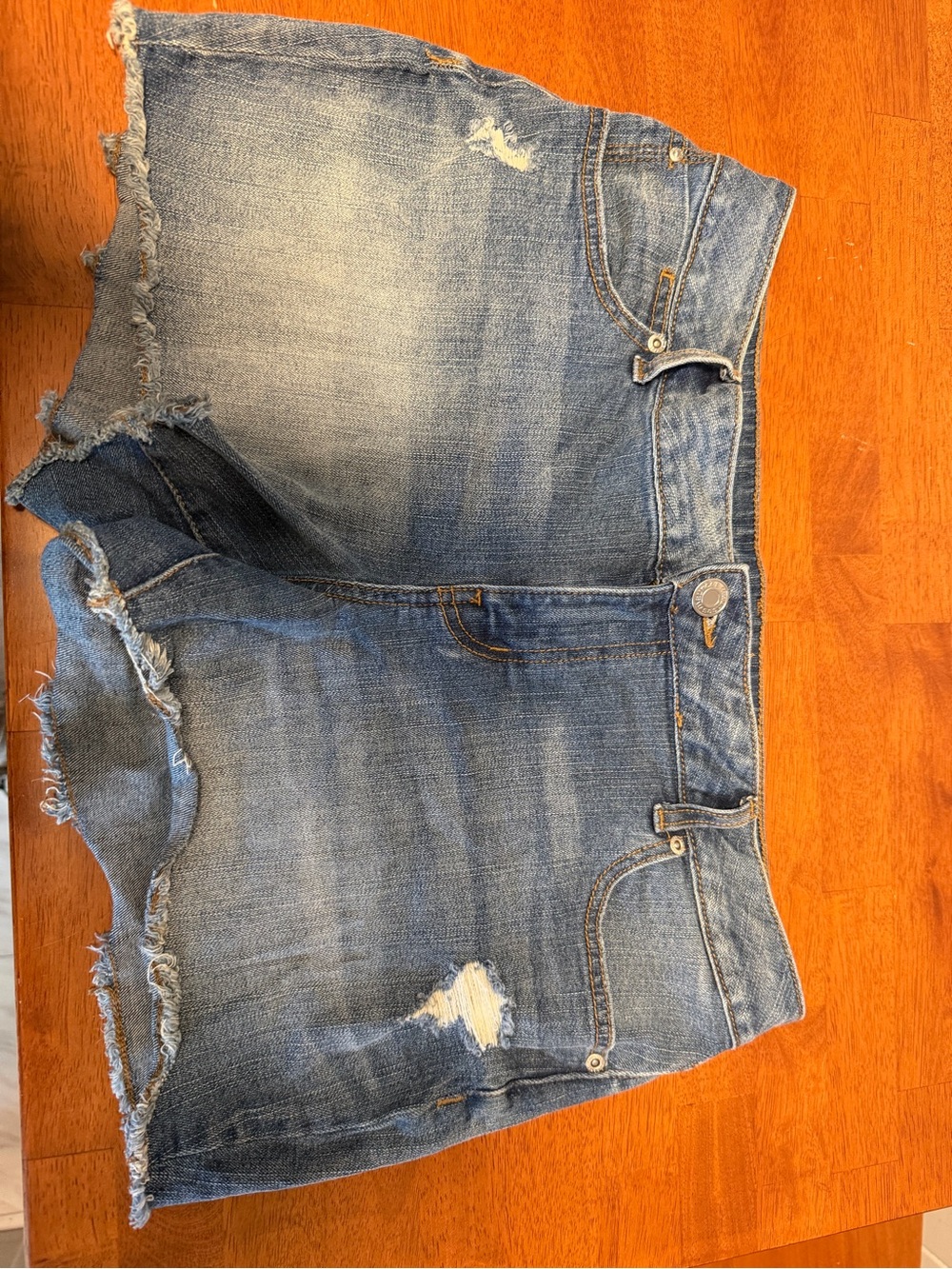 Maurices Faded Blue Denim Shorts with Contrast Stitching